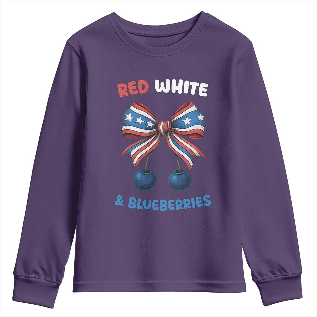 Red White and Blueberries Youth Sweatshirt Retro Coquette Bow Vintage American Flag - Wonder Print Shop