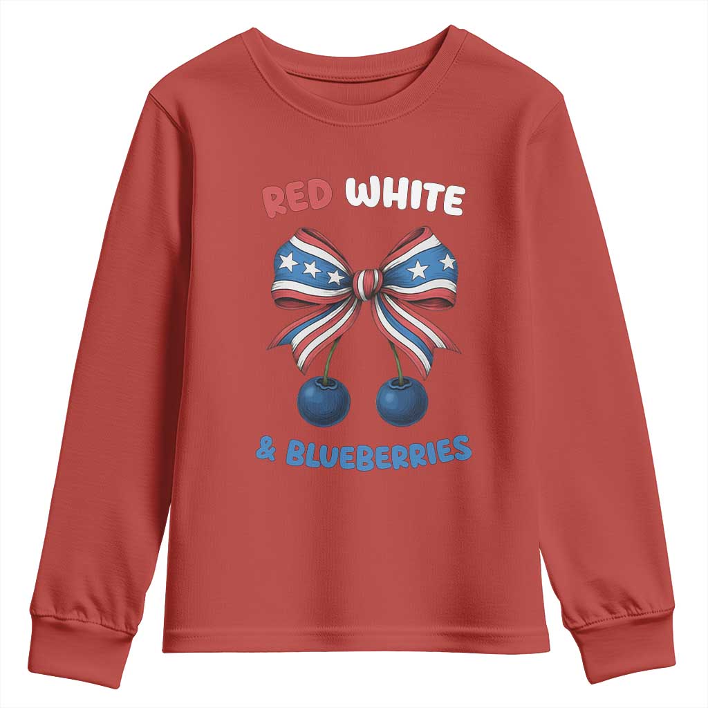 Red White and Blueberries Youth Sweatshirt Retro Coquette Bow Vintage American Flag - Wonder Print Shop