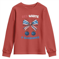 Red White and Blueberries Youth Sweatshirt Retro Coquette Bow Vintage American Flag - Wonder Print Shop