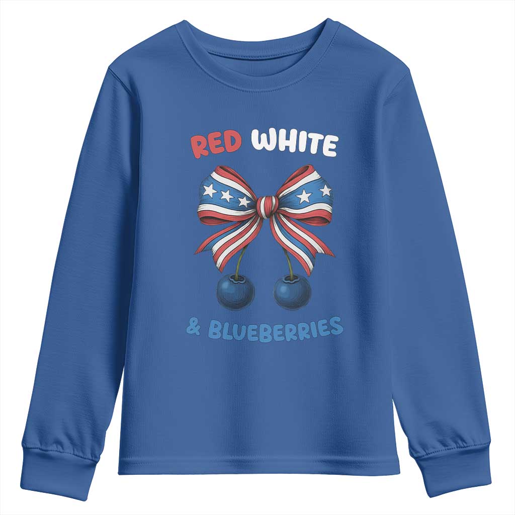 Red White and Blueberries Youth Sweatshirt Retro Coquette Bow Vintage American Flag - Wonder Print Shop