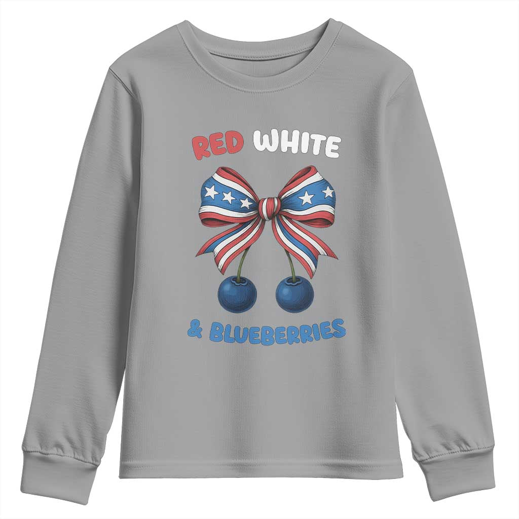 Red White and Blueberries Youth Sweatshirt Retro Coquette Bow Vintage American Flag - Wonder Print Shop