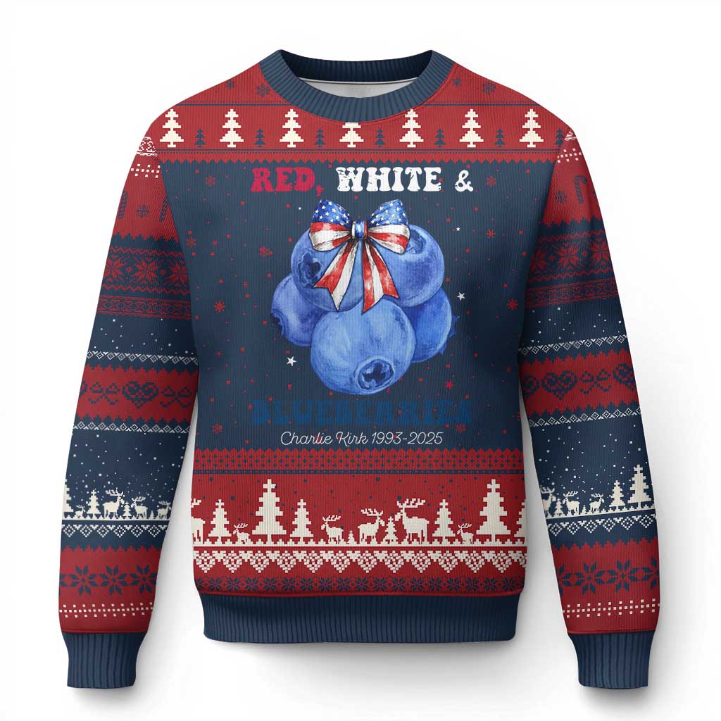 Red White and Blueberries Ugly Christmas Sweater Charlie Kirk Tribute 1993 2025 Memorial - Wonder Print Shop