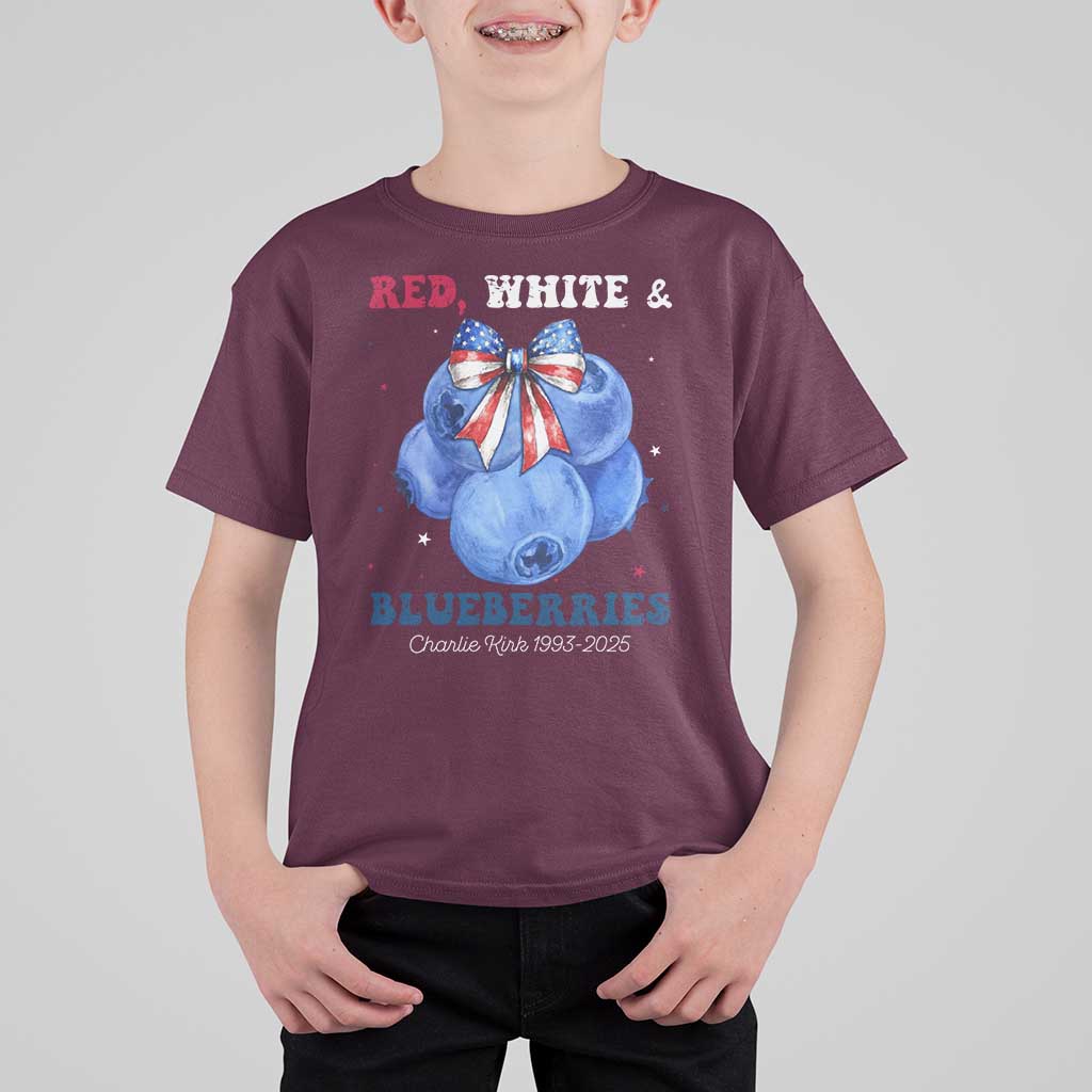 Red White and Blueberries T Shirt For Kid Charlie Kirk Tribute 1993 2025 Memorial - Wonder Print Shop