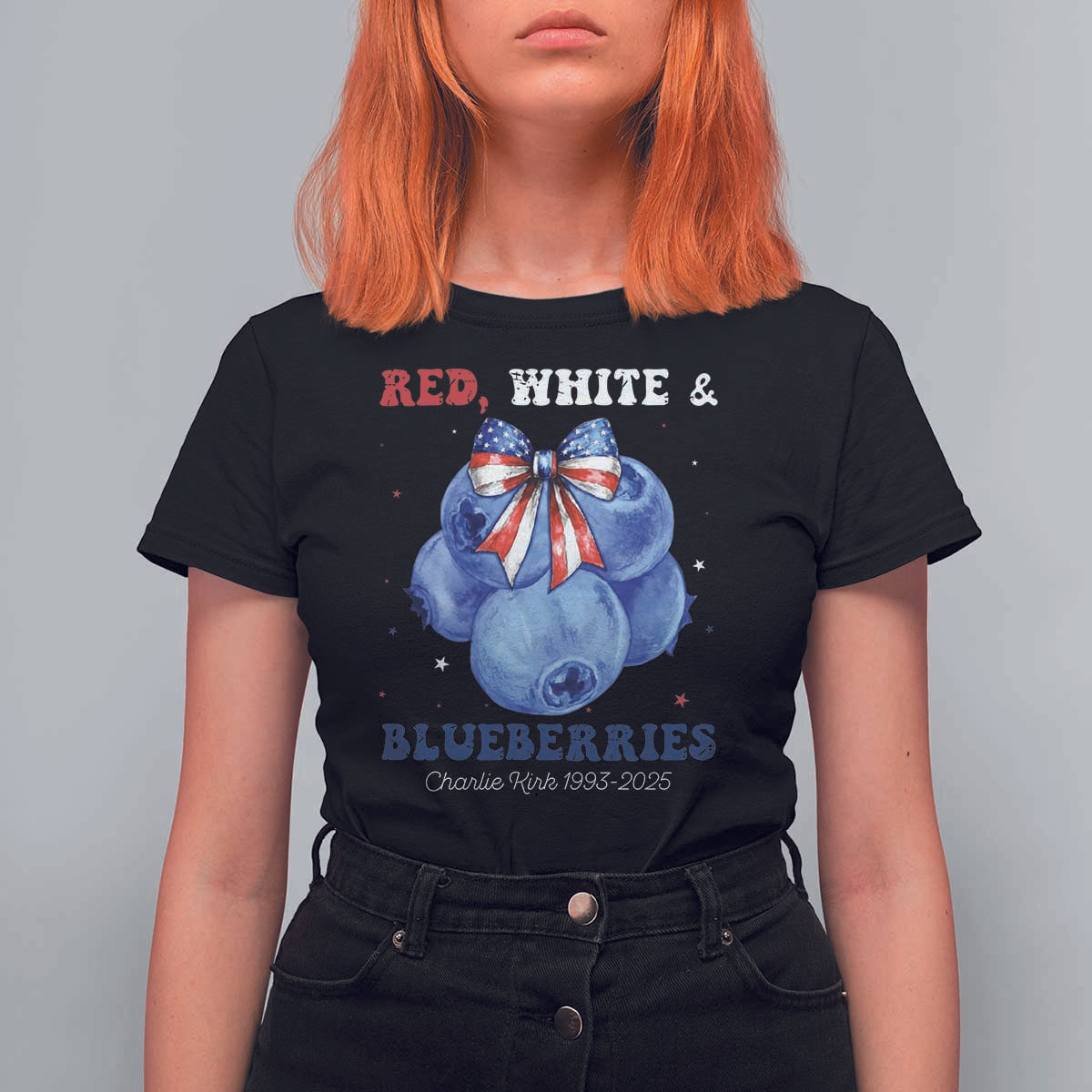 Red White and Blueberries T Shirt For Women Charlie Kirk Tribute 1993 2025 Memorial - Wonder Print Shop