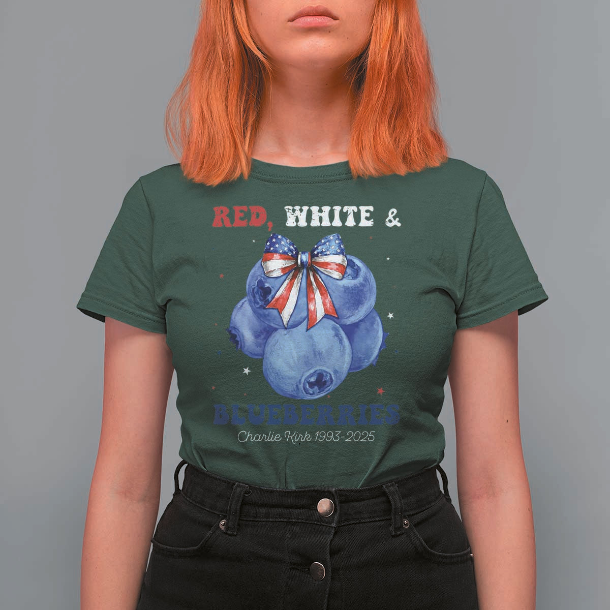 Red White and Blueberries T Shirt For Women Charlie Kirk Tribute 1993 2025 Memorial - Wonder Print Shop