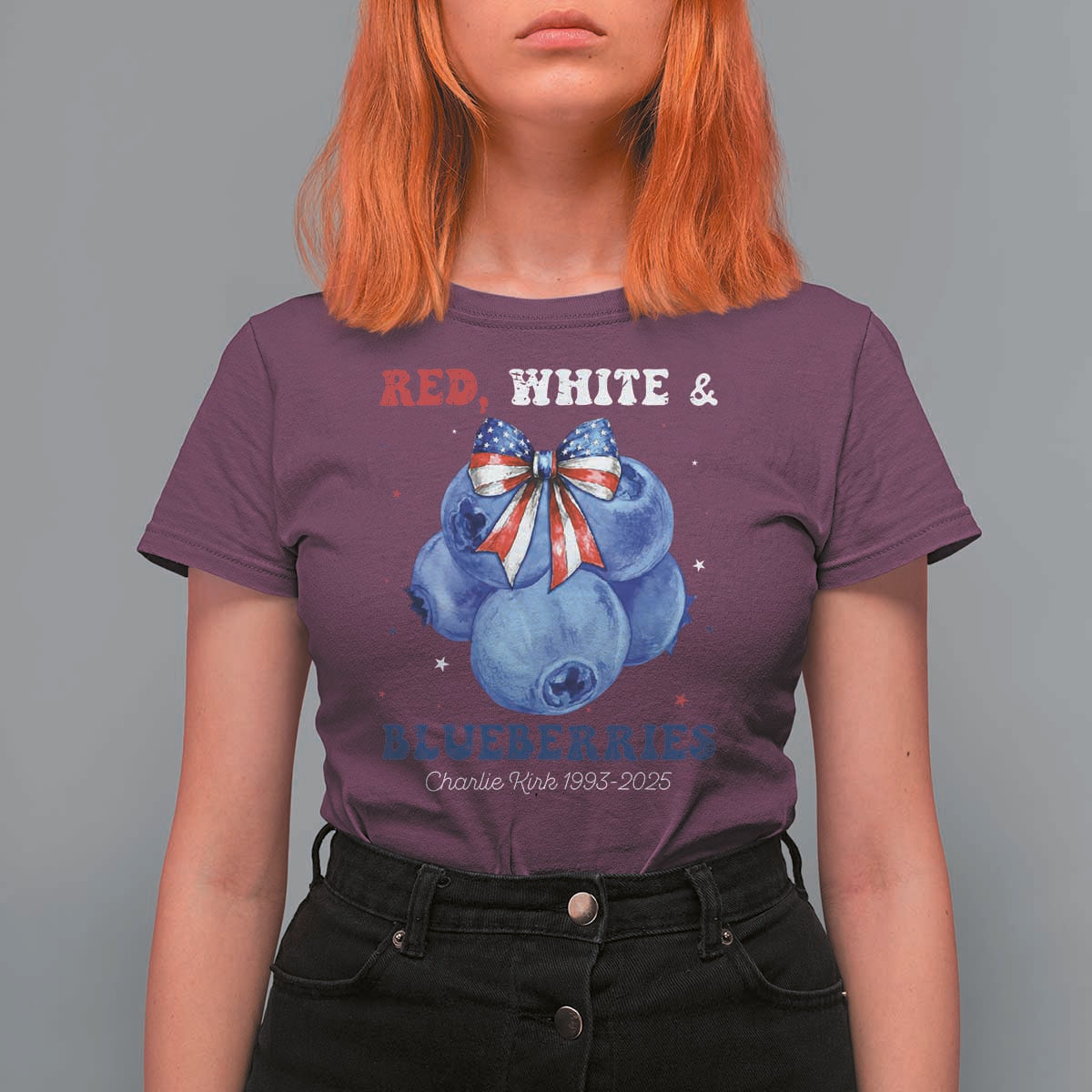 Red White and Blueberries T Shirt For Women Charlie Kirk Tribute 1993 2025 Memorial - Wonder Print Shop