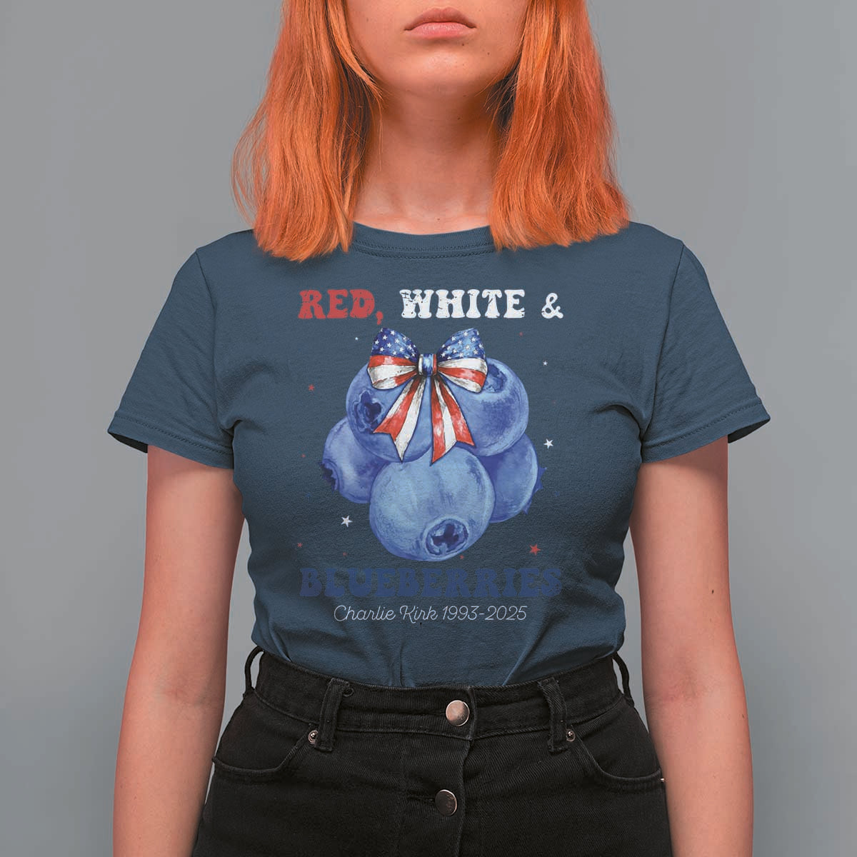 Red White and Blueberries T Shirt For Women Charlie Kirk Tribute 1993 2025 Memorial - Wonder Print Shop