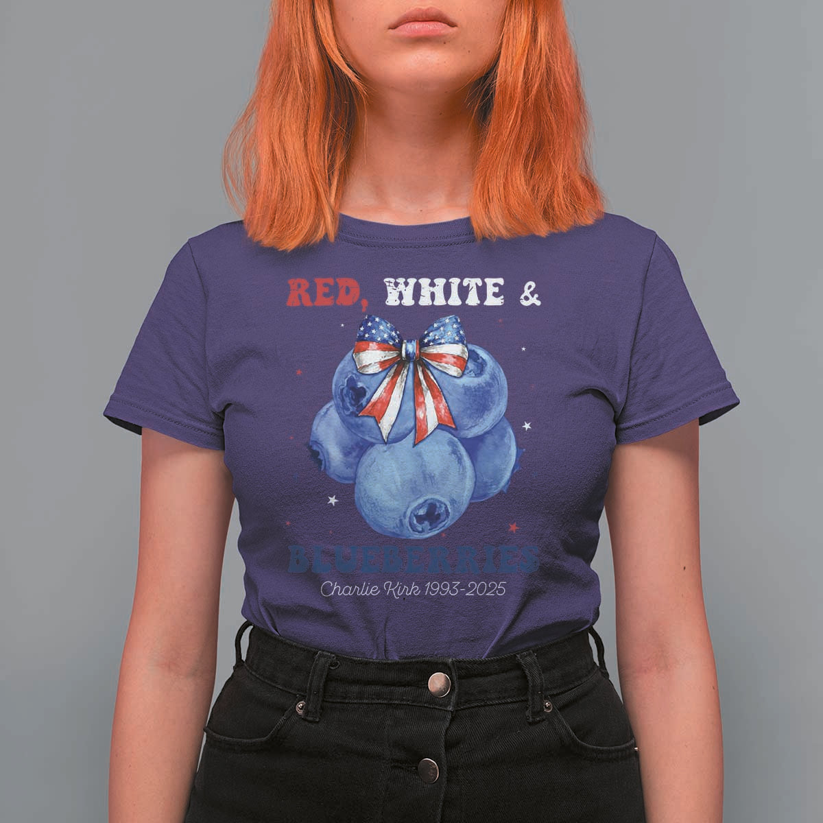 Red White and Blueberries T Shirt For Women Charlie Kirk Tribute 1993 2025 Memorial - Wonder Print Shop