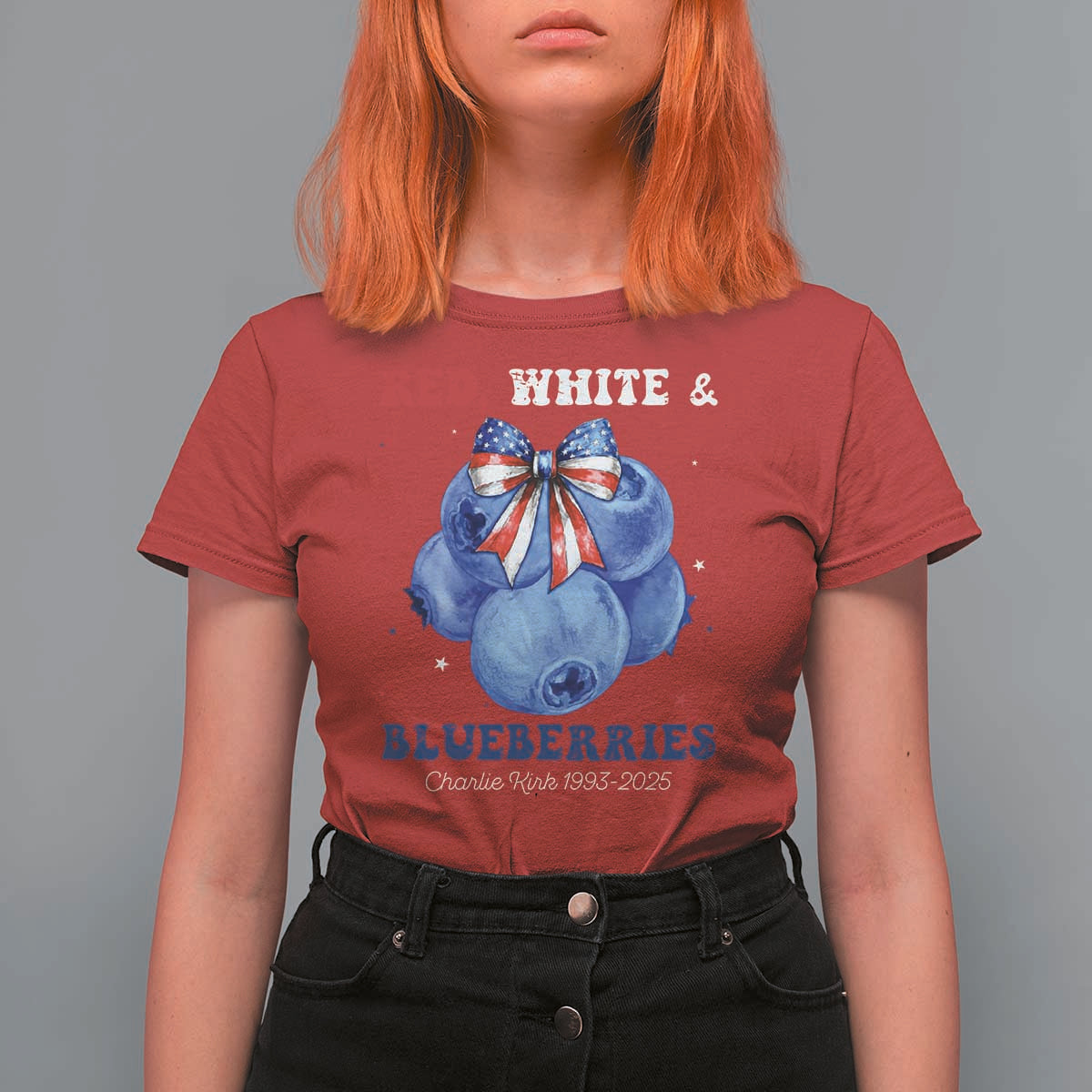 Red White and Blueberries T Shirt For Women Charlie Kirk Tribute 1993 2025 Memorial - Wonder Print Shop