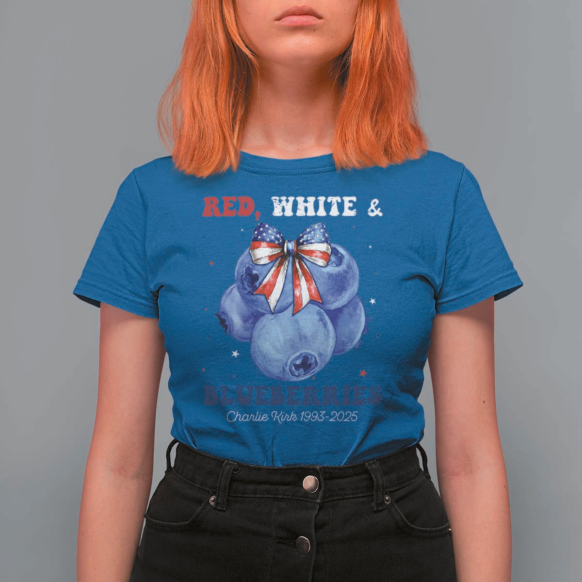Red White and Blueberries T Shirt For Women Charlie Kirk Tribute 1993 2025 Memorial - Wonder Print Shop