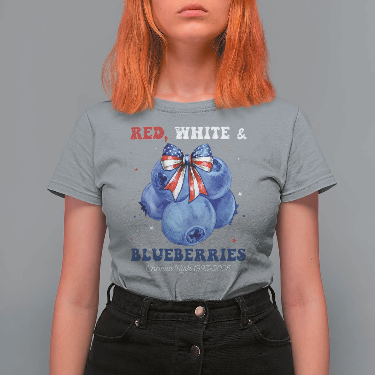 Red White and Blueberries T Shirt For Women Charlie Kirk Tribute 1993 2025 Memorial - Wonder Print Shop