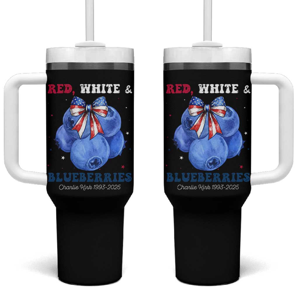 Red White and Blueberries Tumbler With Handle Charlie Kirk Tribute 1993 2025 Memorial - Wonder Print Shop