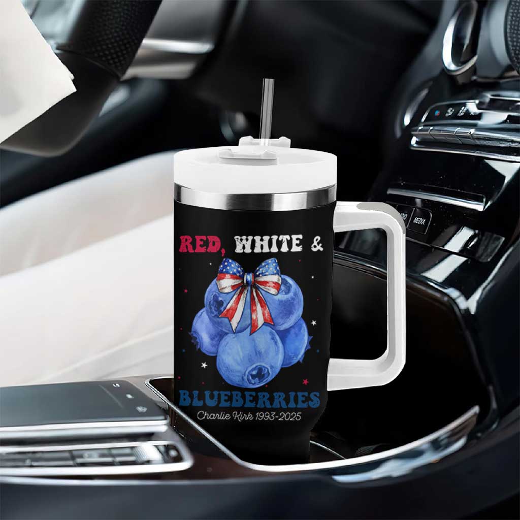 Red White and Blueberries Tumbler With Handle Charlie Kirk Tribute 1993 2025 Memorial - Wonder Print Shop