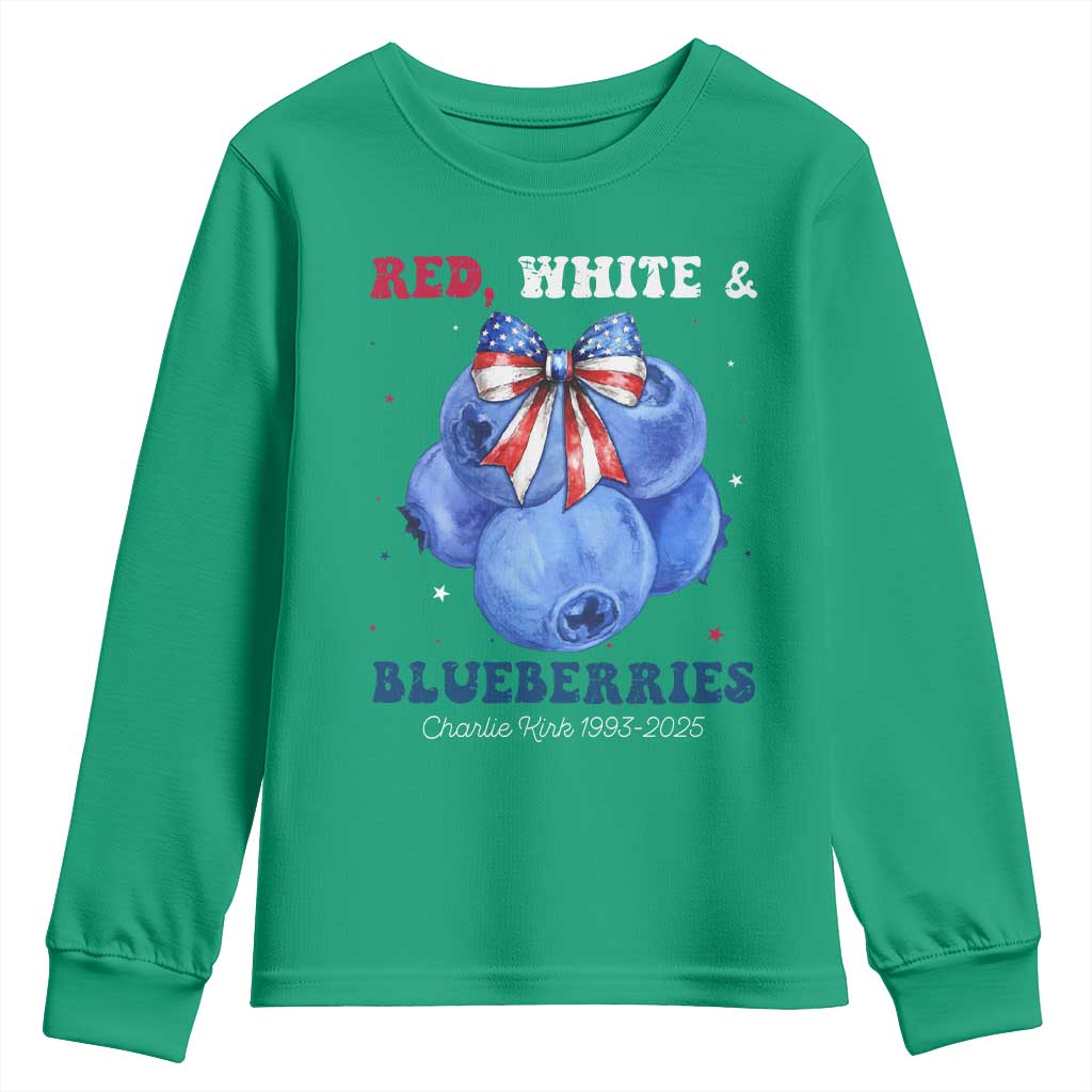Red White and Blueberries Youth Sweatshirt Charlie Kirk Tribute 1993 2025 Memorial - Wonder Print Shop