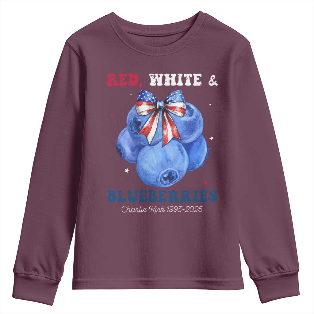 Red White and Blueberries Youth Sweatshirt Charlie Kirk Tribute 1993 2025 Memorial - Wonder Print Shop