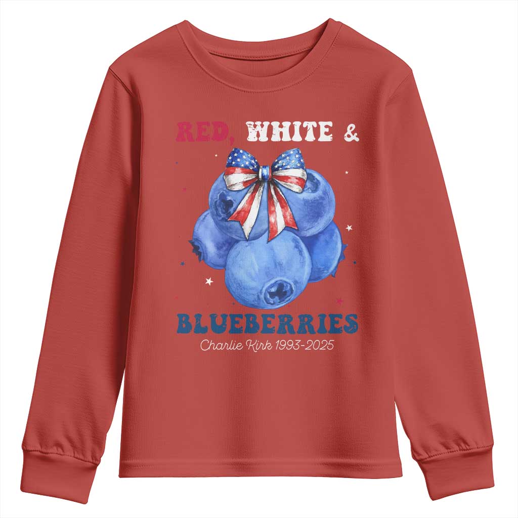 Red White and Blueberries Youth Sweatshirt Charlie Kirk Tribute 1993 2025 Memorial - Wonder Print Shop