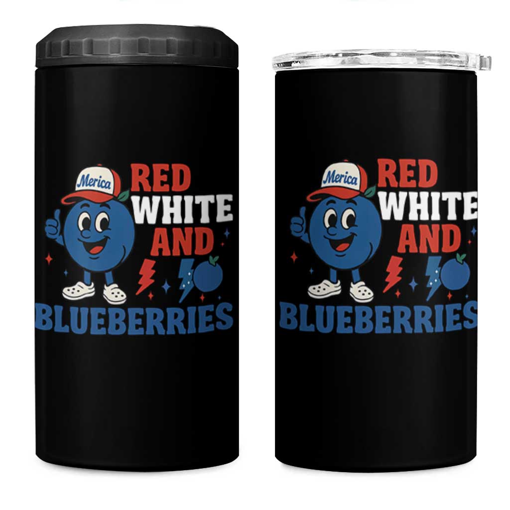Red White and Blueberries 4 in 1 Can Cooler Tumbler Patriotic Fruit Cartoon Graphic - Wonder Print Shop