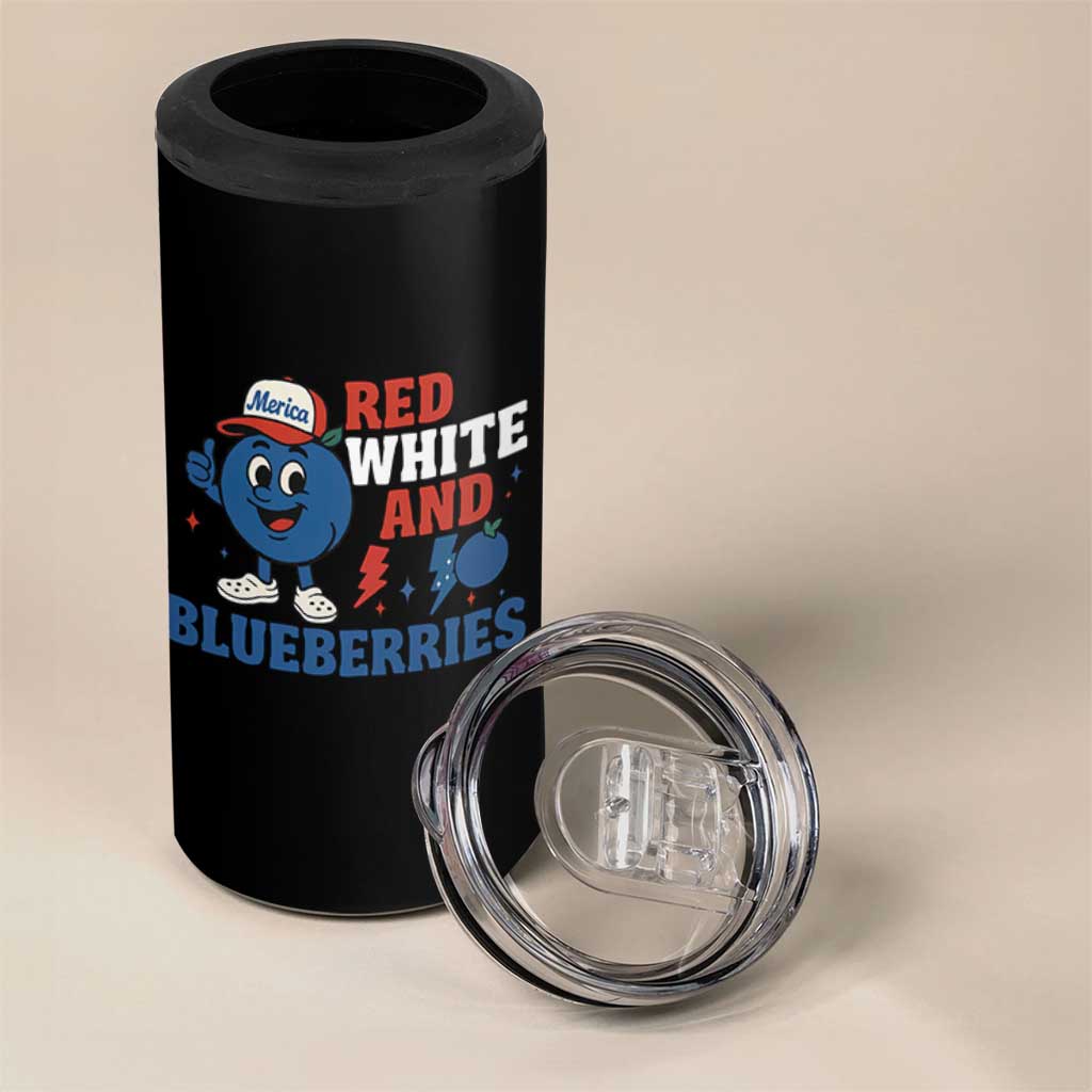 Red White and Blueberries 4 in 1 Can Cooler Tumbler Patriotic Fruit Cartoon Graphic - Wonder Print Shop