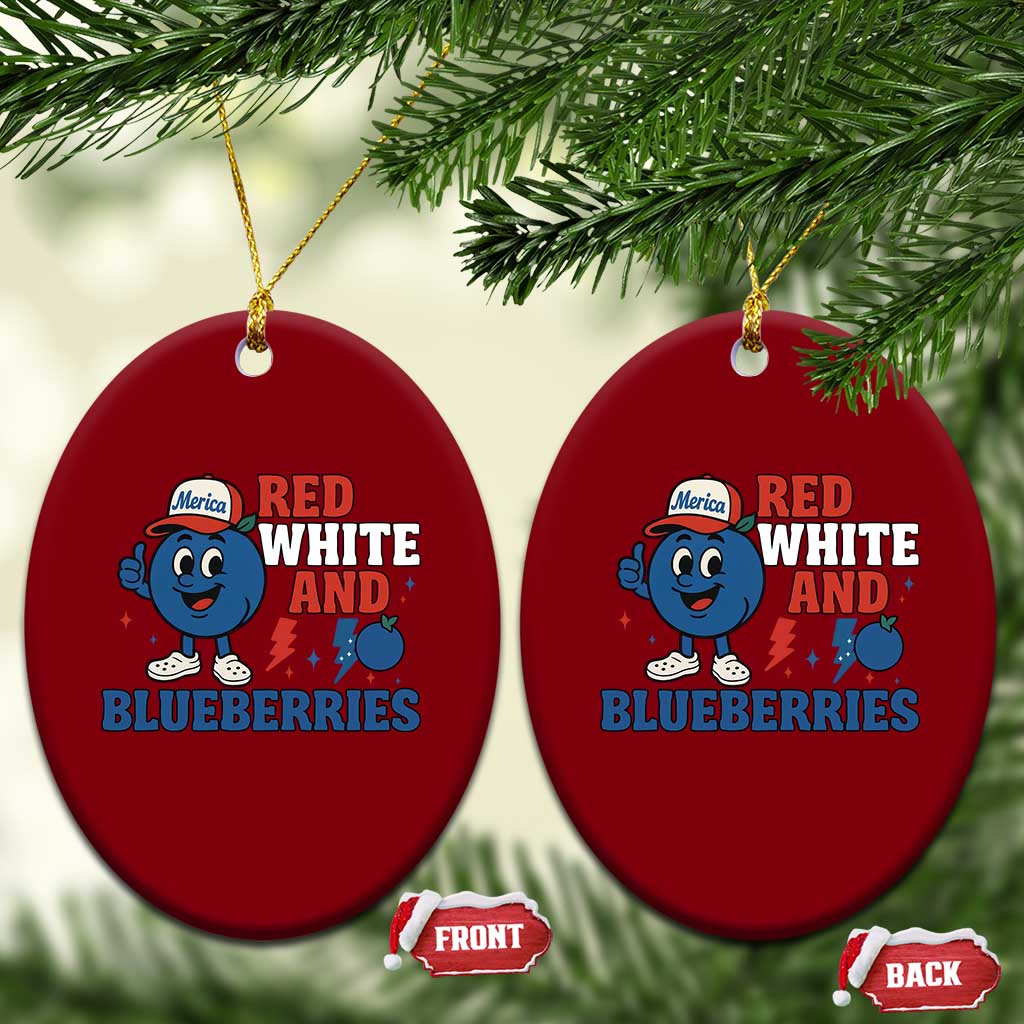 Red White and Blueberries Ceramic Ornament Patriotic Fruit Cartoon Graphic - Wonder Print Shop