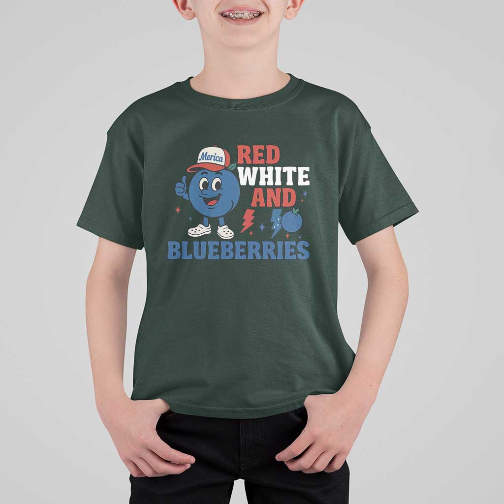 Red White and Blueberries T Shirt For Kid Patriotic Fruit Cartoon Graphic - Wonder Print Shop