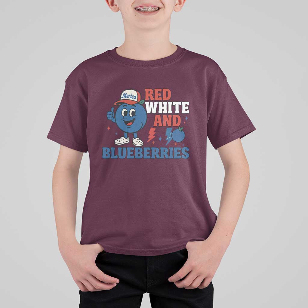 Red White and Blueberries T Shirt For Kid Patriotic Fruit Cartoon Graphic - Wonder Print Shop