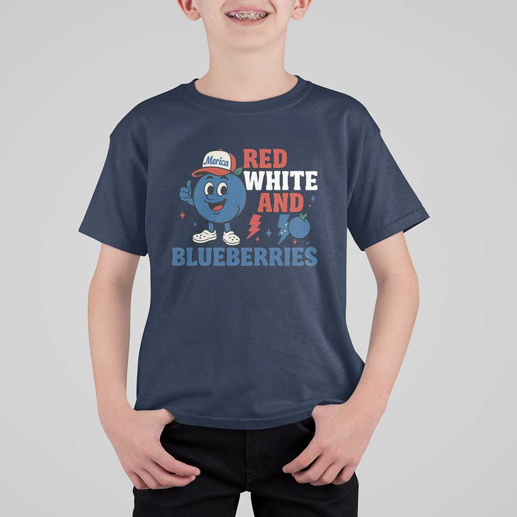 Red White and Blueberries T Shirt For Kid Patriotic Fruit Cartoon Graphic - Wonder Print Shop