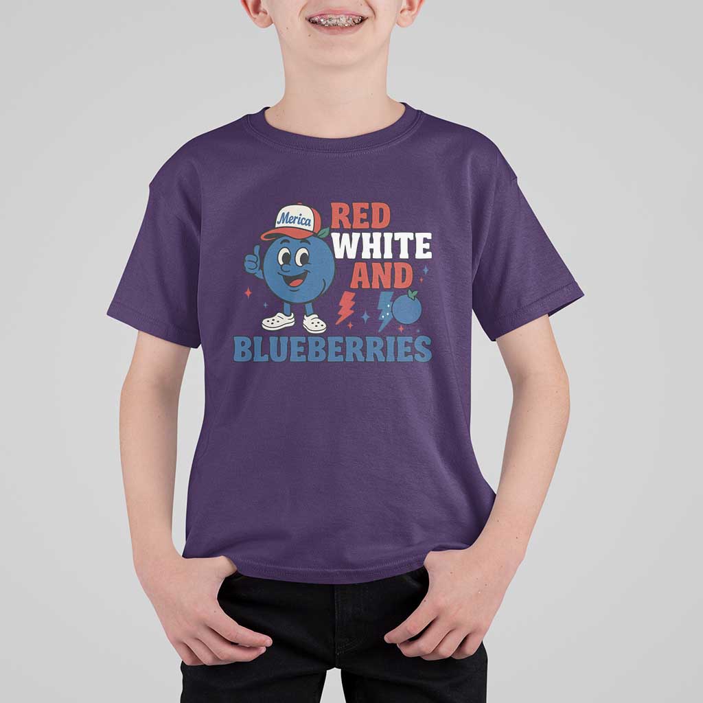 Red White and Blueberries T Shirt For Kid Patriotic Fruit Cartoon Graphic - Wonder Print Shop
