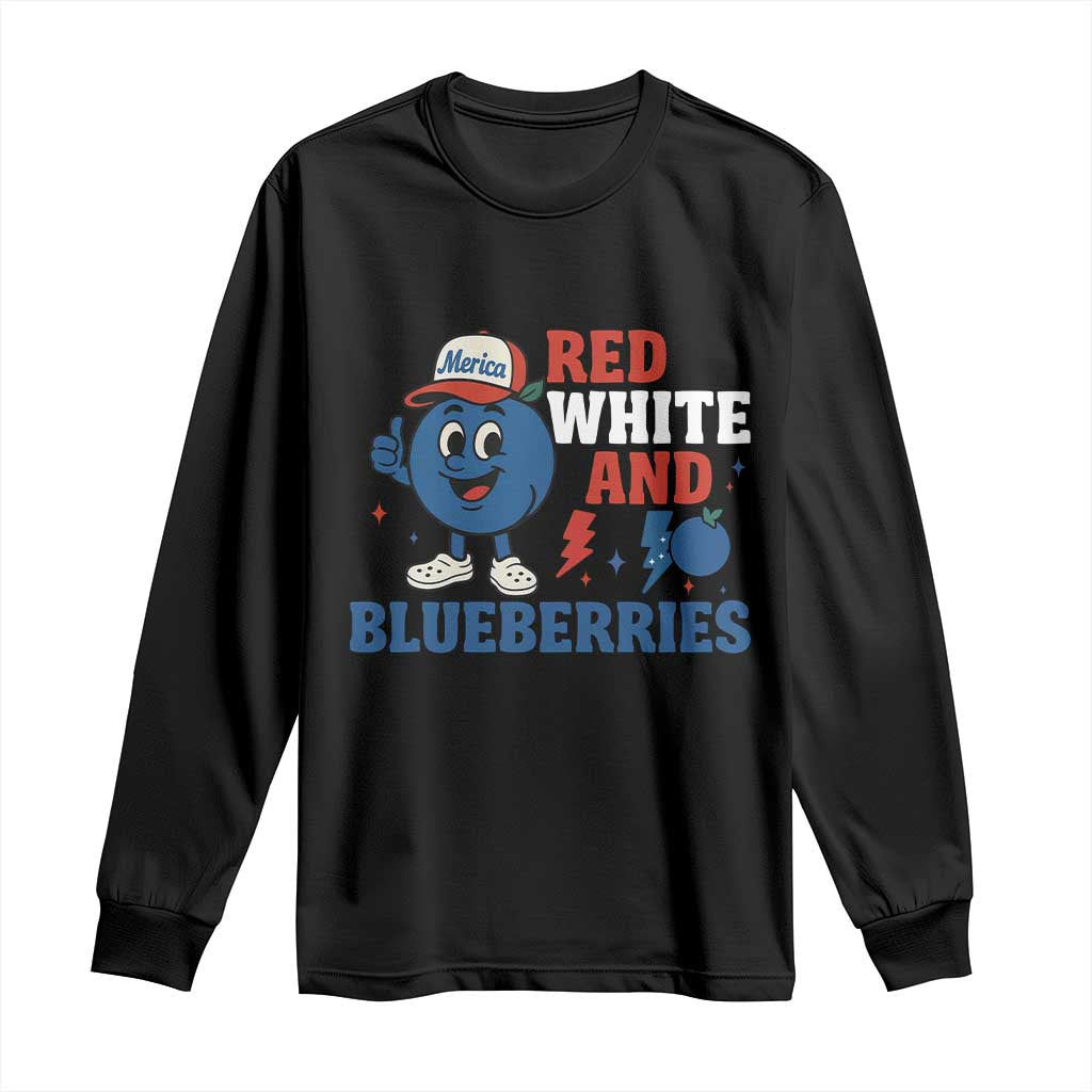 Red White and Blueberries Long Sleeve Shirt Patriotic Fruit Cartoon Graphic - Wonder Print Shop