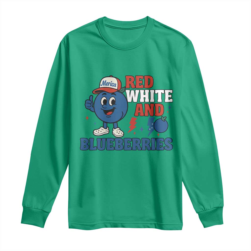 Red White and Blueberries Long Sleeve Shirt Patriotic Fruit Cartoon Graphic - Wonder Print Shop