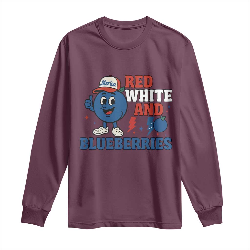 Red White and Blueberries Long Sleeve Shirt Patriotic Fruit Cartoon Graphic - Wonder Print Shop