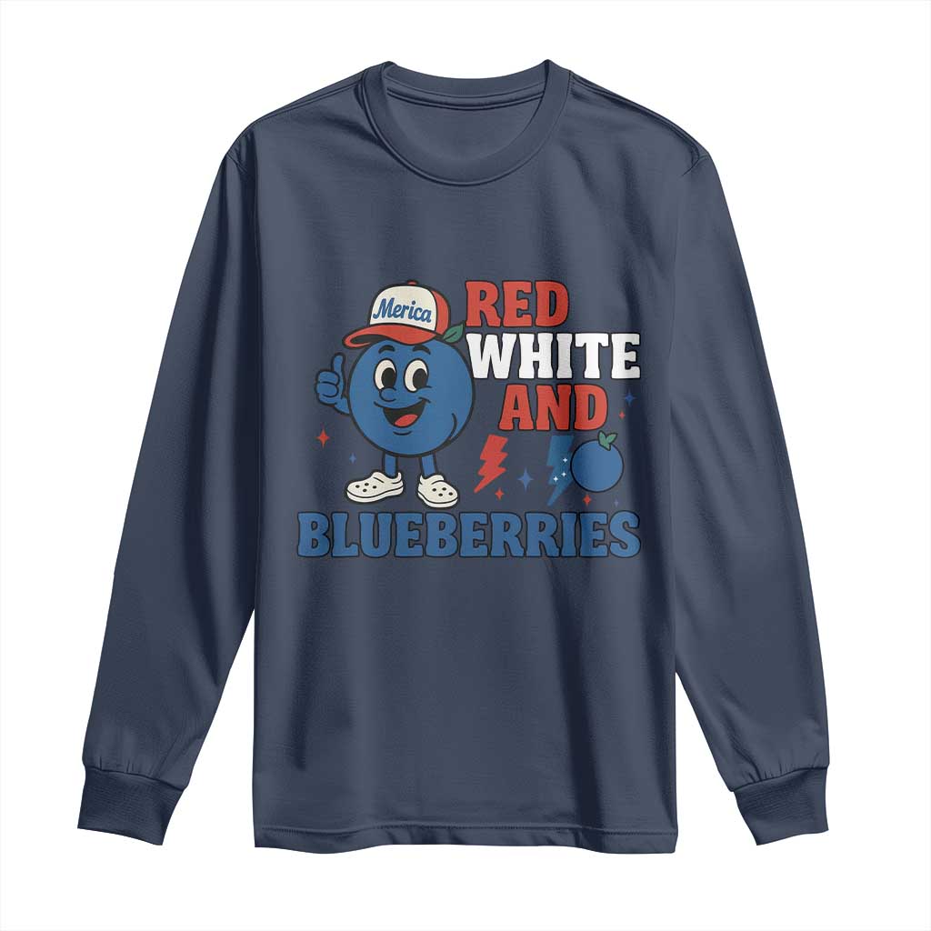Red White and Blueberries Long Sleeve Shirt Patriotic Fruit Cartoon Graphic - Wonder Print Shop