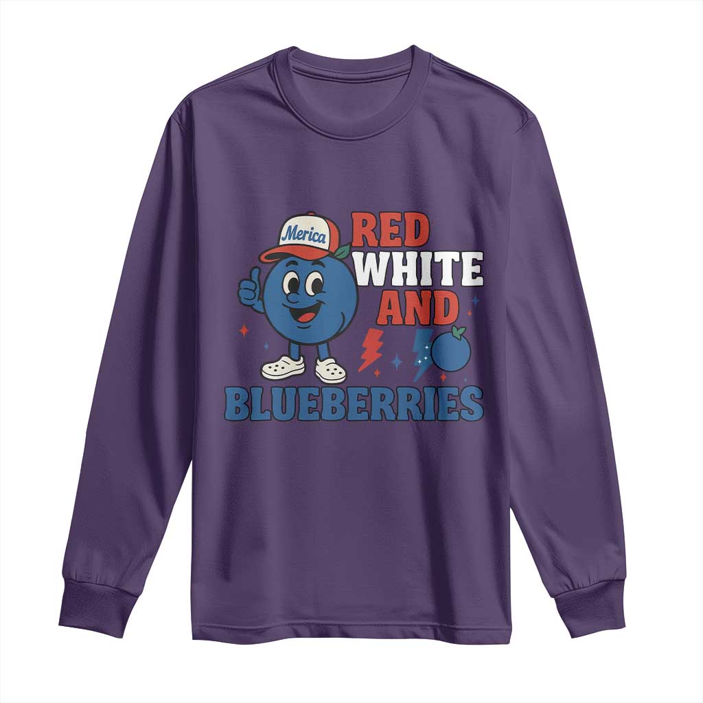 Red White and Blueberries Long Sleeve Shirt Patriotic Fruit Cartoon Graphic - Wonder Print Shop