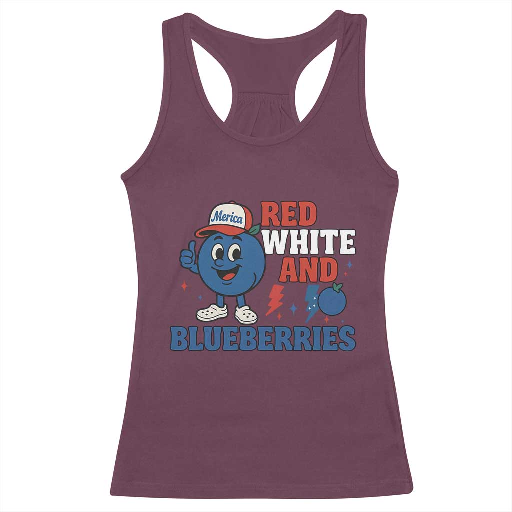 Red White and Blueberries Racerback Tank Top Patriotic Fruit Cartoon Graphic - Wonder Print Shop