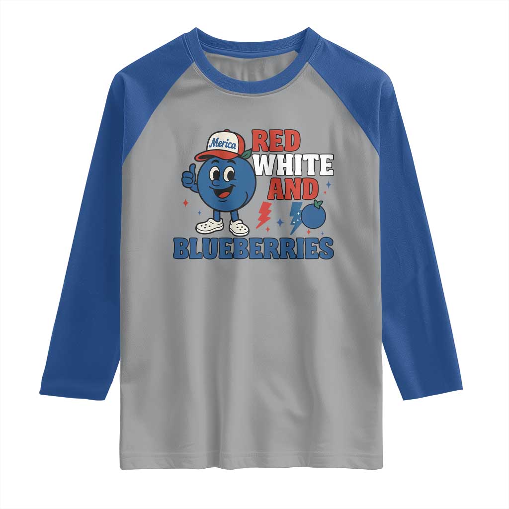 Red White and Blueberries Raglan Shirt Patriotic Fruit Cartoon Graphic - Wonder Print Shop