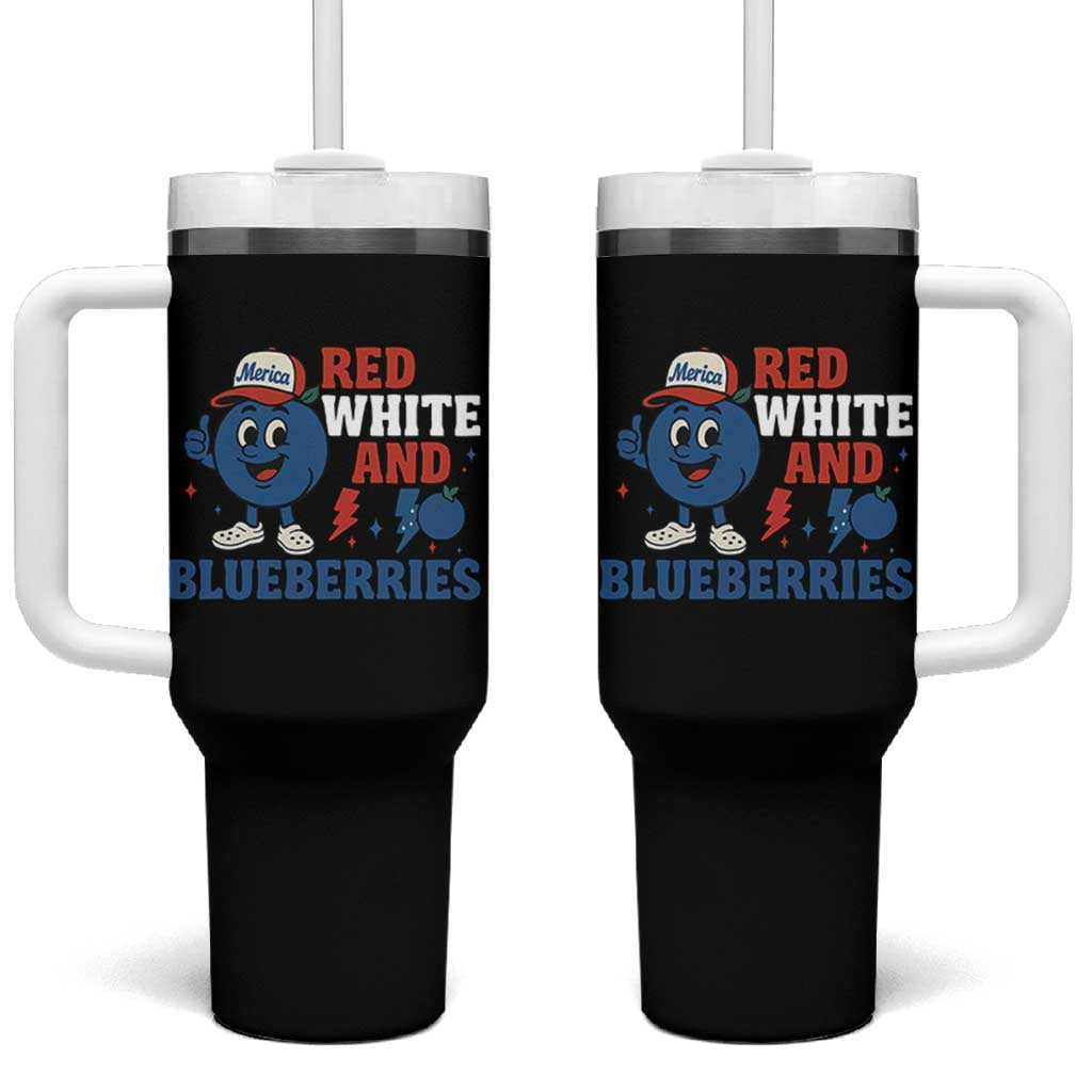 Red White and Blueberries Tumbler With Handle Patriotic Fruit Cartoon Graphic - Wonder Print Shop