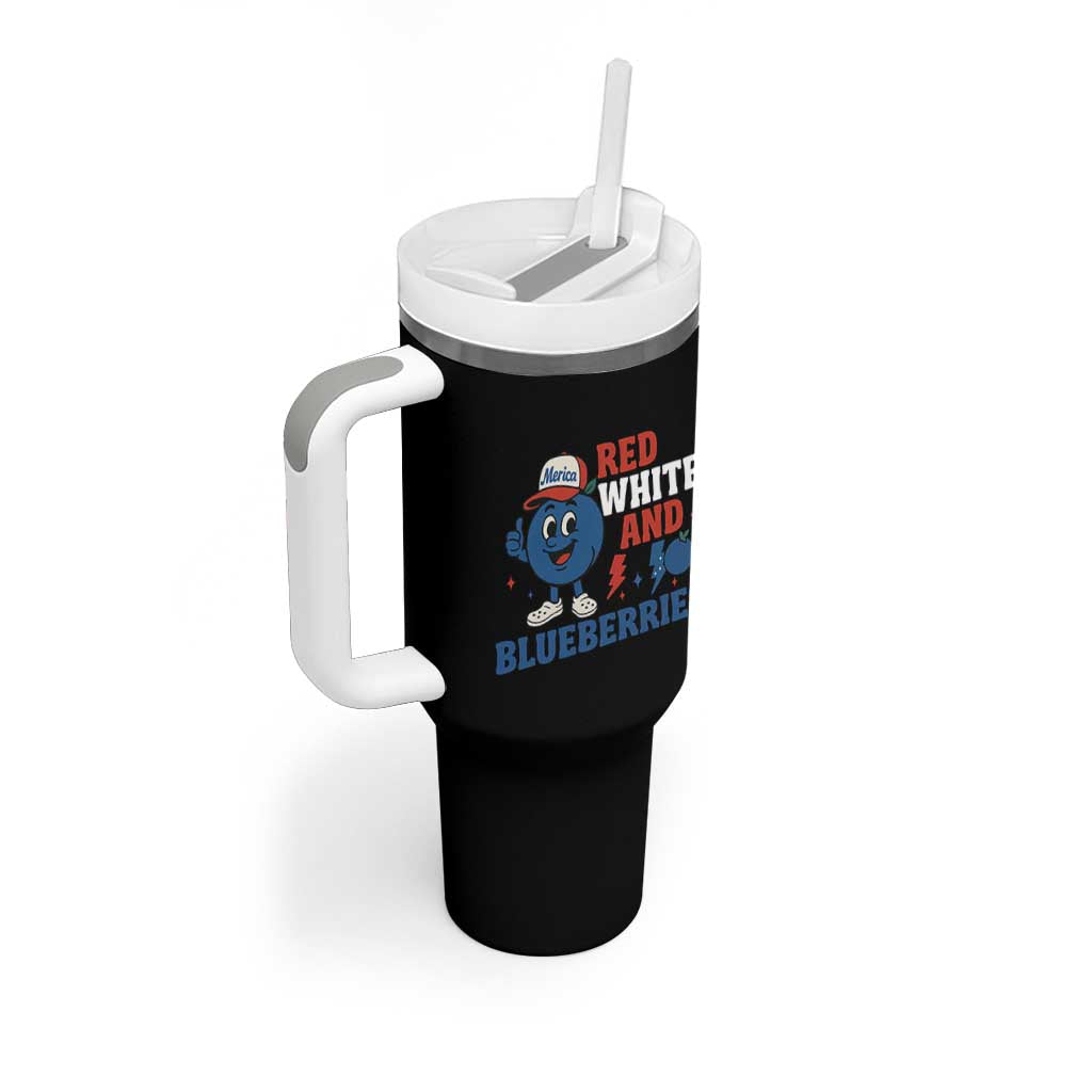 Red White and Blueberries Tumbler With Handle Patriotic Fruit Cartoon Graphic - Wonder Print Shop