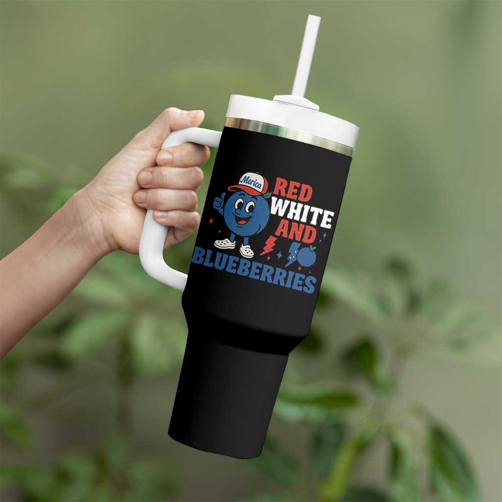 Red White and Blueberries Tumbler With Handle Patriotic Fruit Cartoon Graphic - Wonder Print Shop