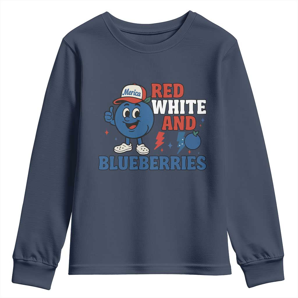 Red White and Blueberries Youth Sweatshirt Patriotic Fruit Cartoon Graphic - Wonder Print Shop