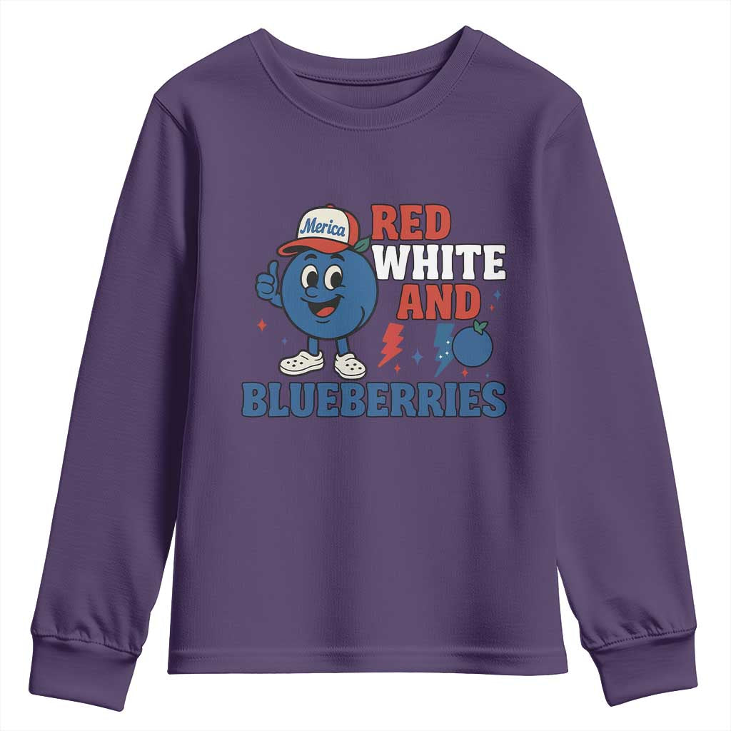 Red White and Blueberries Youth Sweatshirt Patriotic Fruit Cartoon Graphic - Wonder Print Shop