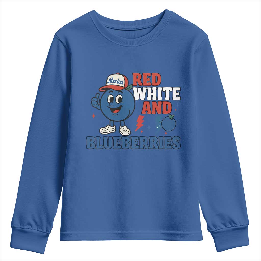 Red White and Blueberries Youth Sweatshirt Patriotic Fruit Cartoon Graphic - Wonder Print Shop