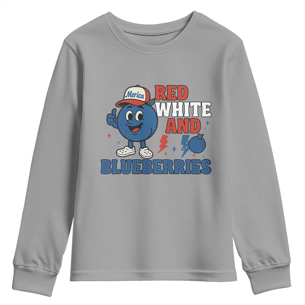 Red White and Blueberries Youth Sweatshirt Patriotic Fruit Cartoon Graphic - Wonder Print Shop