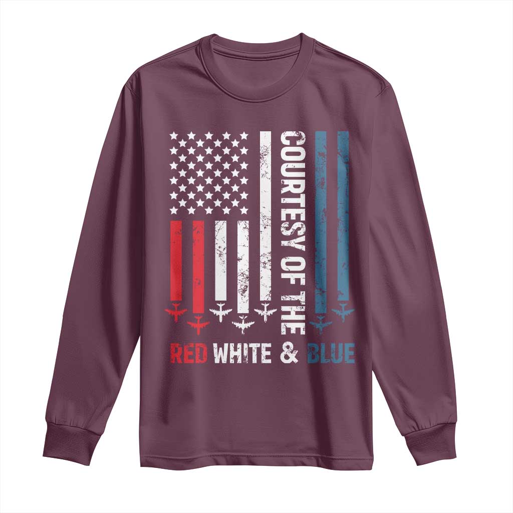 Courtesy of the Red White and Blue Long Sleeve Shirt US Military Patriotic American Flag - Wonder Print Shop