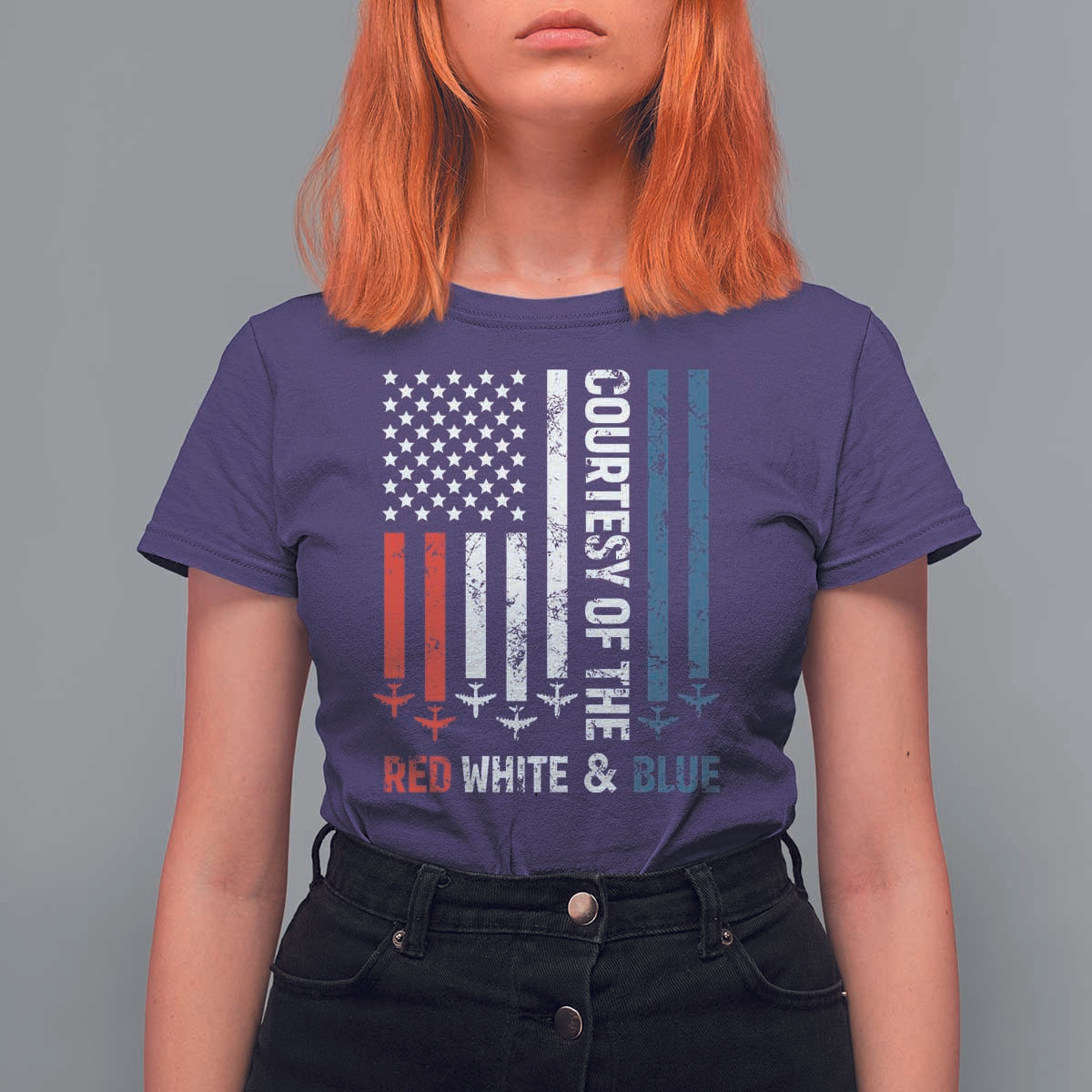 Courtesy of the Red White and Blue T Shirt For Women US Military Patriotic American Flag - Wonder Print Shop