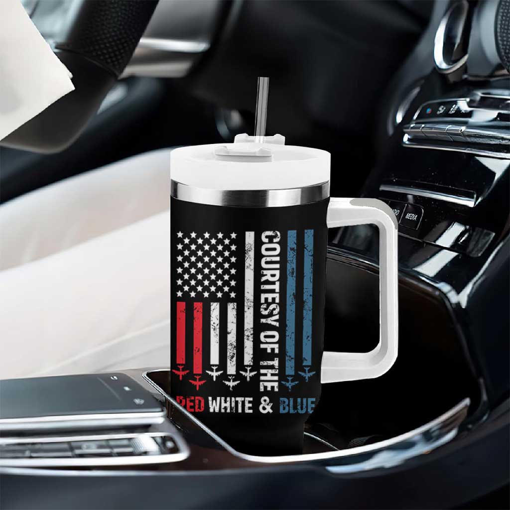 Courtesy of the Red White and Blue Tumbler With Handle US Military Patriotic American Flag - Wonder Print Shop