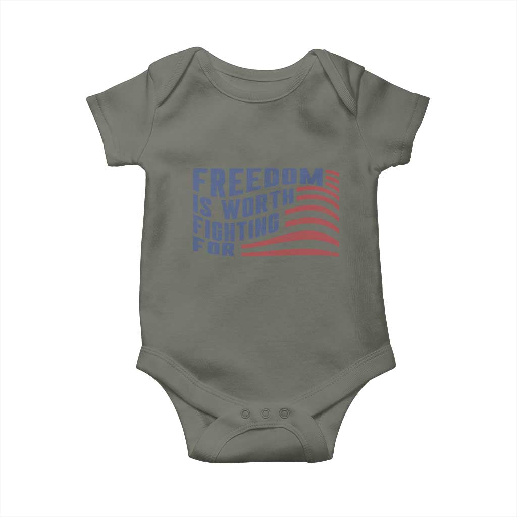 Freedom Is Worth Fighting For Baby Onesie USA Flag America True Patriot - Wonder Print Shop