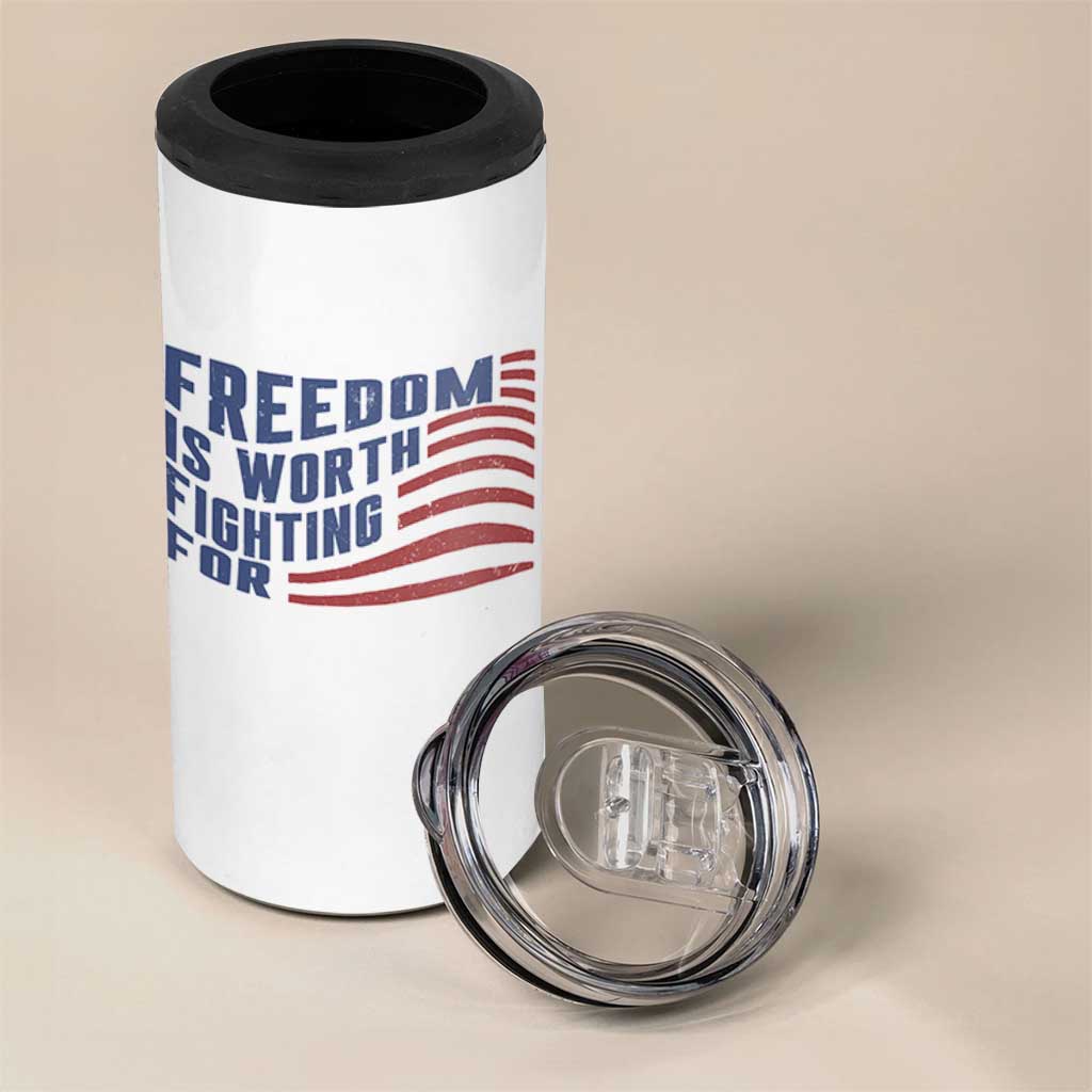 Freedom Is Worth Fighting For 4 in 1 Can Cooler Tumbler USA Flag America True Patriot - Wonder Print Shop