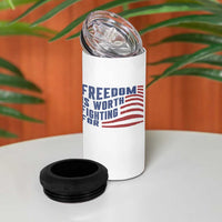 Freedom Is Worth Fighting For 4 in 1 Can Cooler Tumbler USA Flag America True Patriot - Wonder Print Shop