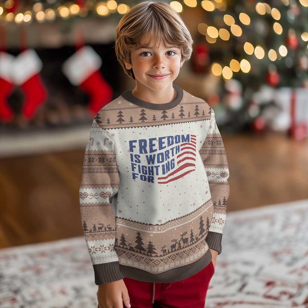 Freedom Is Worth Fighting For Ugly Christmas Sweater USA Flag America True Patriot - Wonder Print Shop