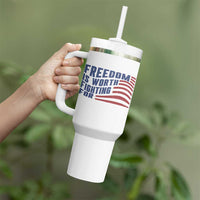Freedom Is Worth Fighting For Tumbler With Handle USA Flag America True Patriot - Wonder Print Shop