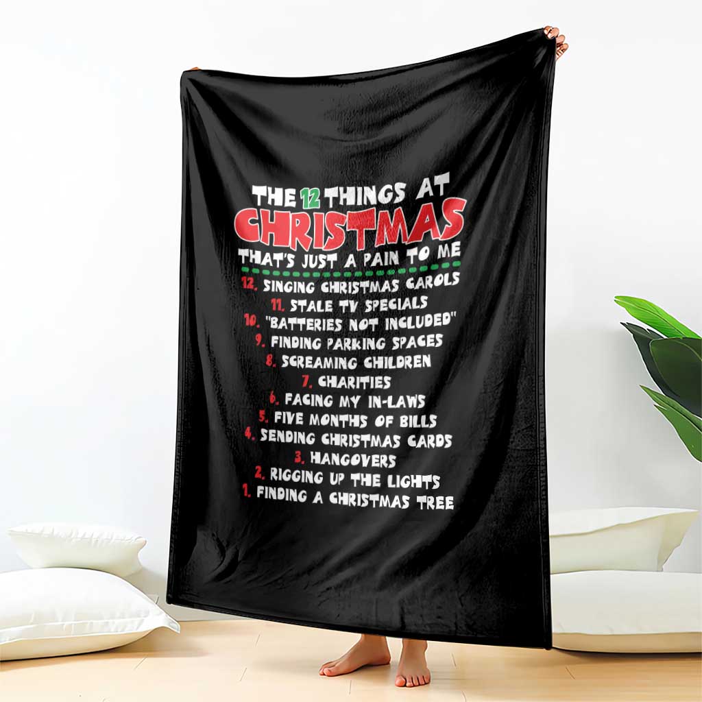 12 Pains of Christmas Parody Throw Blanket Funny Twist on the 12 Days of Christmas Tradition - Wonder Print Shop